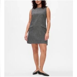 Gap Mini Shift Dress M Gray Wool Herringbone Sleevless Office Career Work Preppy
